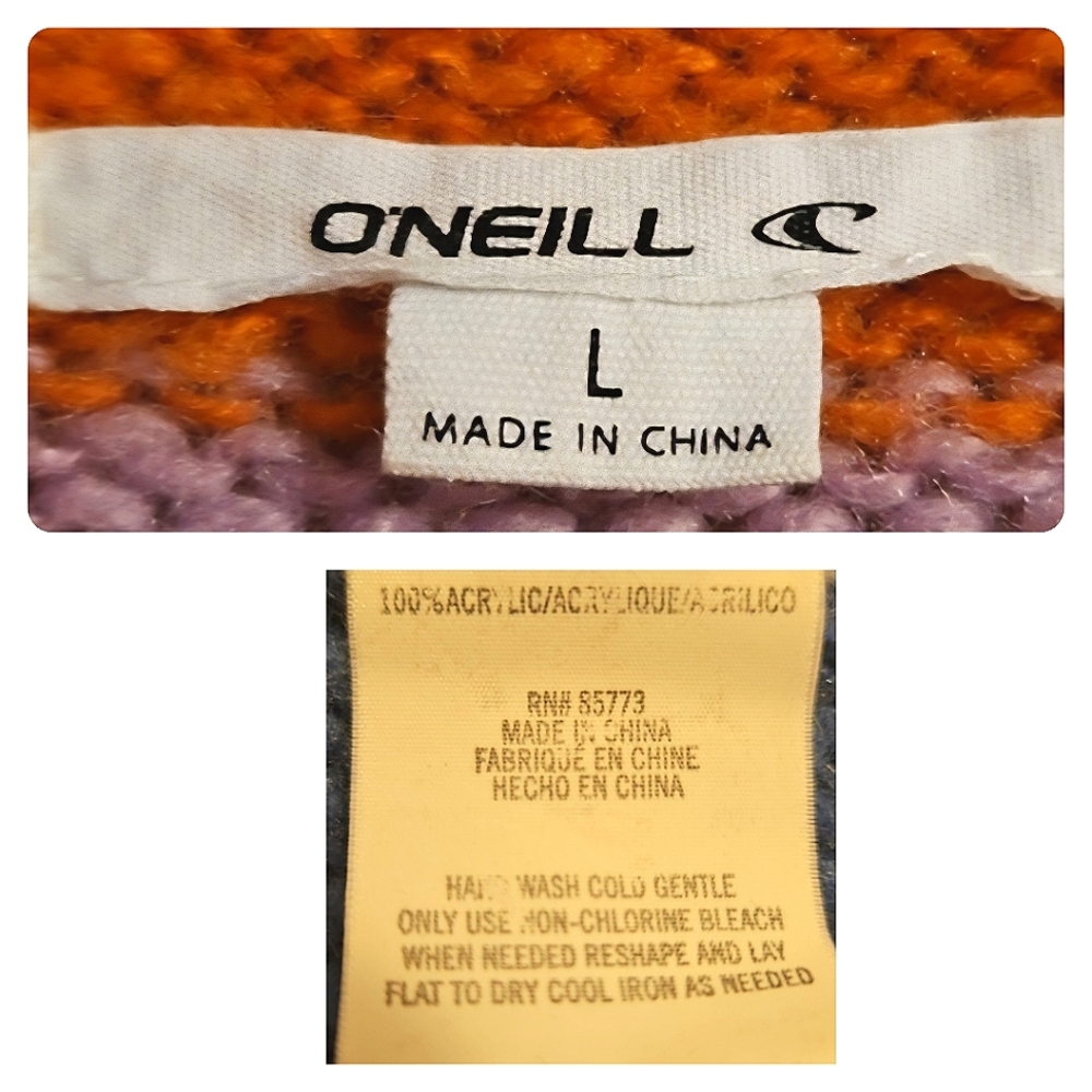 O'Neill Orange and Purple Crew Neck Fuzzy Sweater - Picture 5 of 6